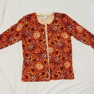 Valerie Bertinelli Orange and White Floral Button Down Shirt
